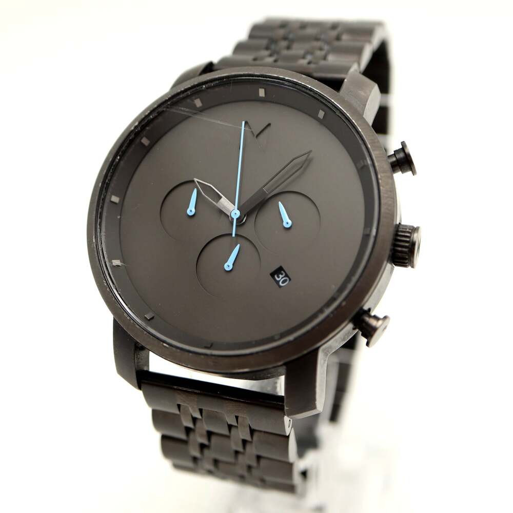 MVMT Blackout Mens 45mm Chronograph Watch Date Stealth Steel w New Battery
